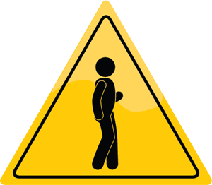 Yellow triangular warning sign with a black outline and a black silhouette of a person walking, indicating a pedestrian crossing or caution for pedestrians.